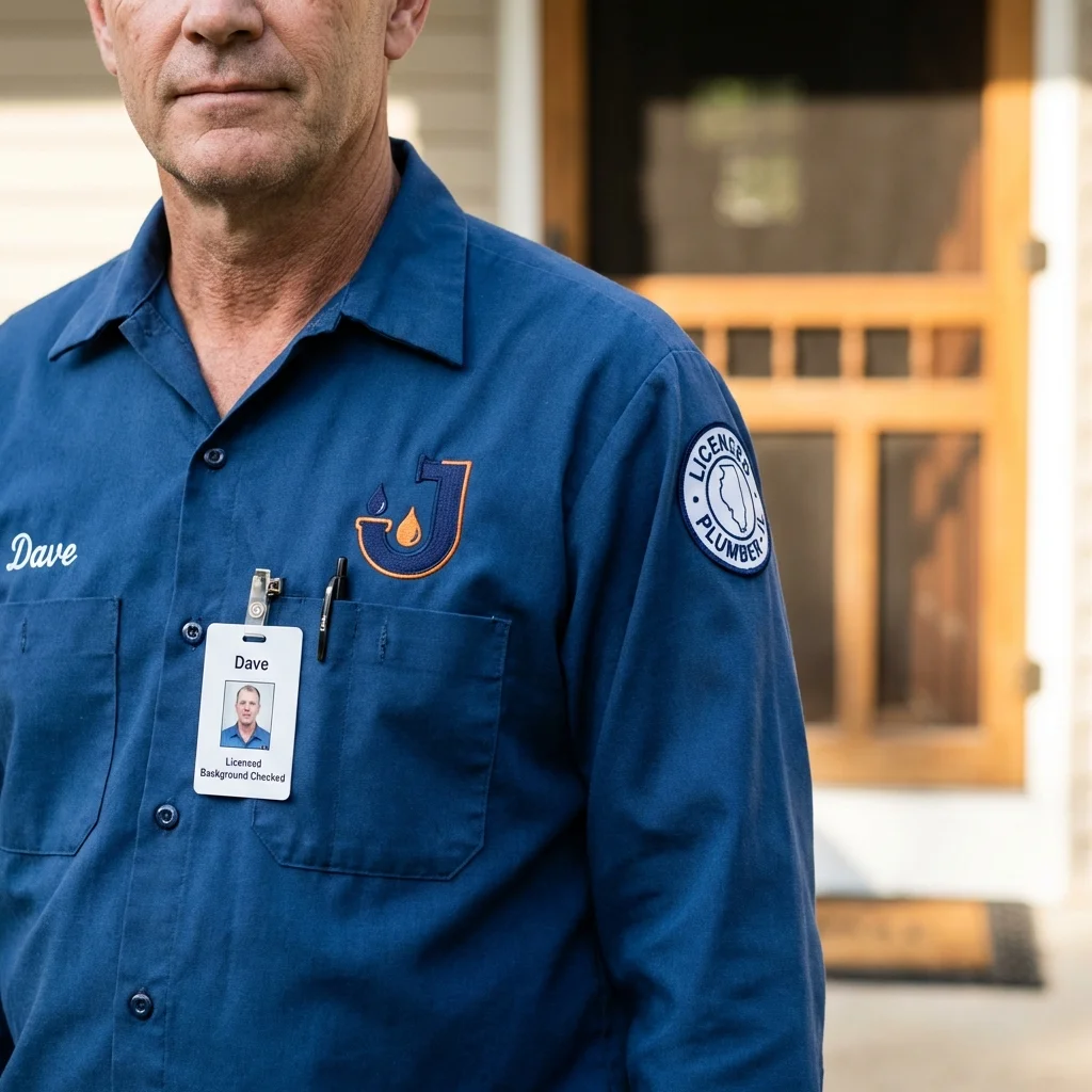 Licensed plumber showing ID badge in Florham Park, NJ