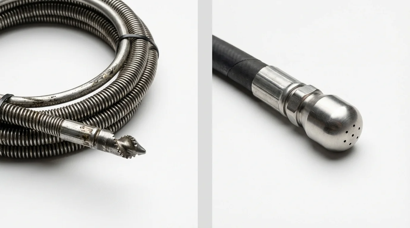 Drain snake cable and hydro jetting nozzle used for drain cleaning in Florham Park, NJ