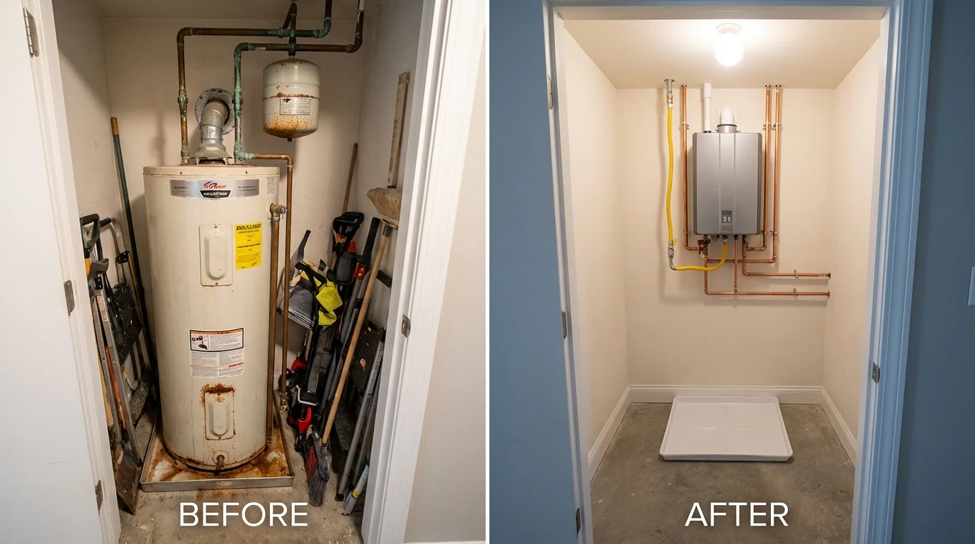 Tank water heater versus wall-mounted tankless unit comparison for Florham Park, NJ homeowners