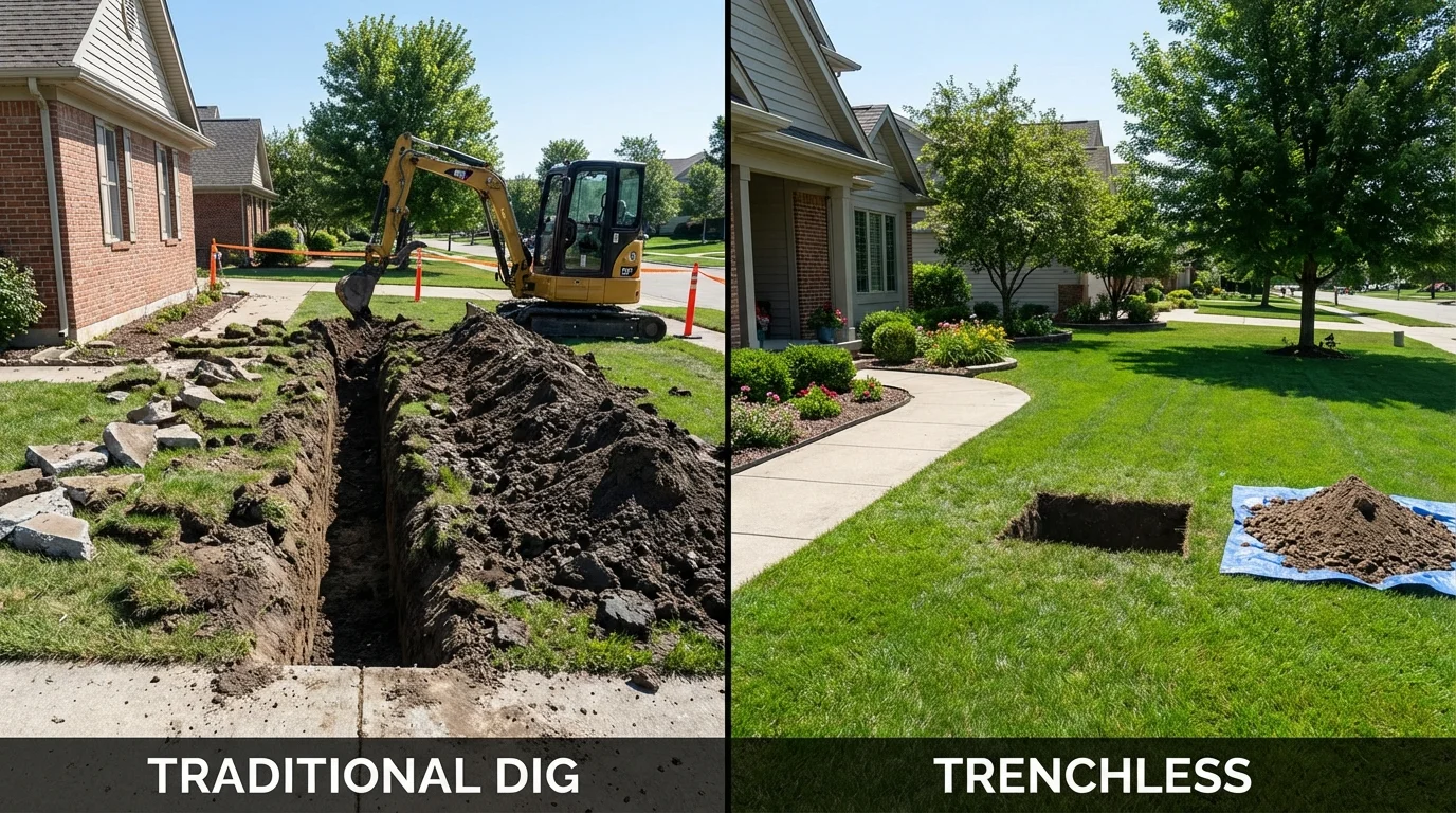 Trenchless sewer repair with minimal yard damage versus traditional excavation in Florham Park, NJ